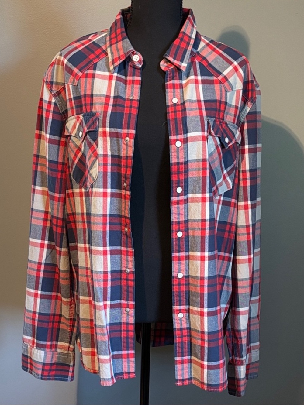Levi's Red, Navy, and White Plaid Button-Up Shirt